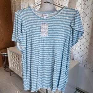 LuLaRoe Olive Short Sleeve Striped Top in Blue White NWT